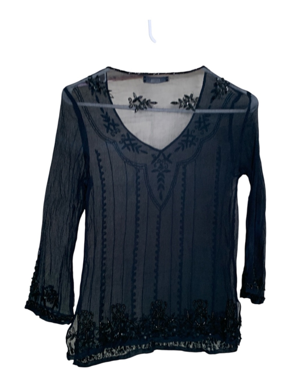 Joseph Sheer Black Embroidered V-Neck Tunic